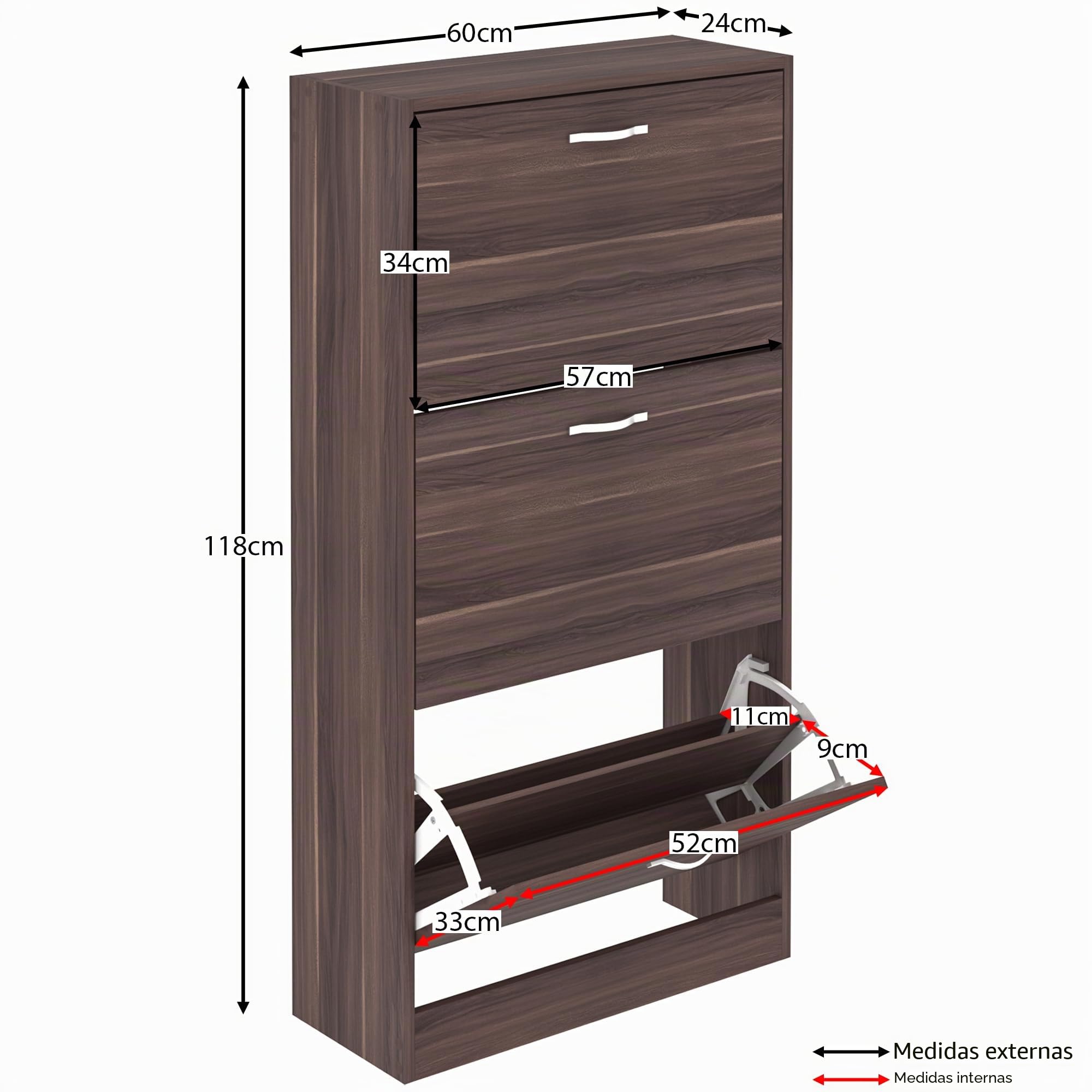 Vida Designs Zapatero con 3 cajones, Organizador de Zapatos, Mueble de Madera de Nogal