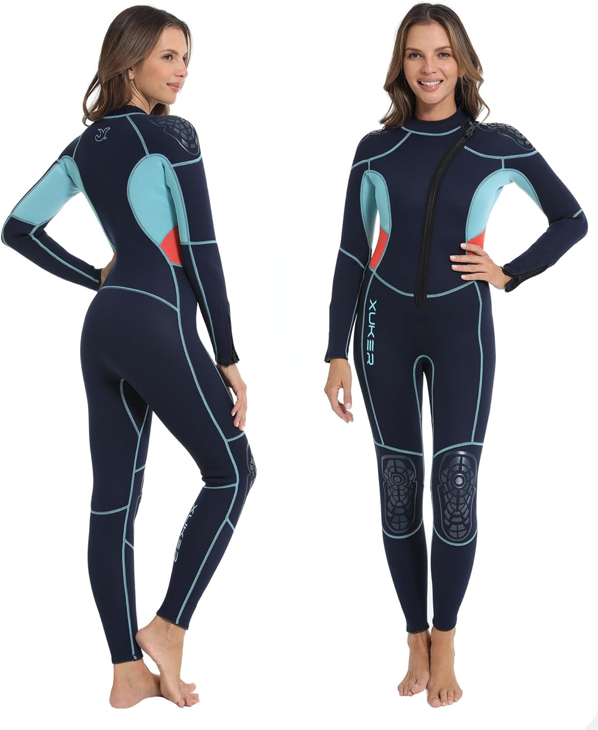 XUKER Wetsuit Men Women 3mm, Neoprene Wet Suits Front Zip Full Body Long Sleeve Diving Suit in Cold Water for Water Sports