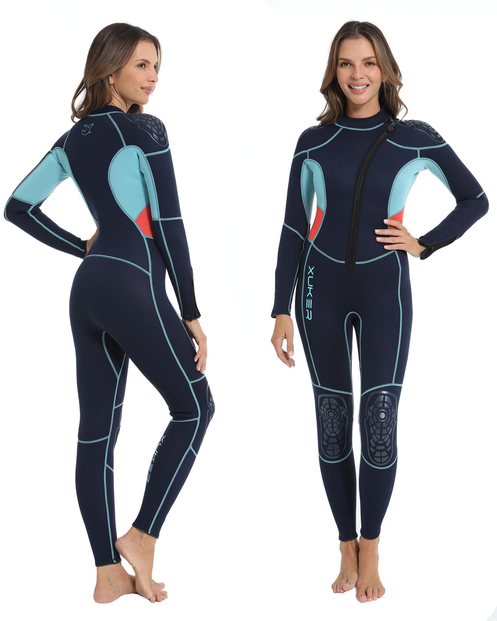 XUKER Wetsuit Men Women 3mm, Neoprene Wet Suits Front Zip Full Body Long Sleeve Diving Suit in Cold Water for Water Sports