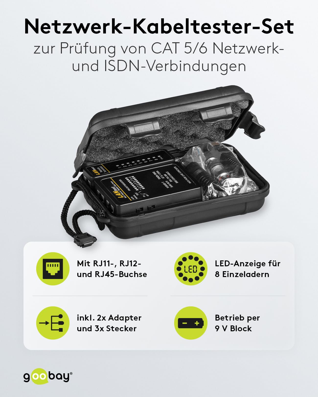 Goobay 93010 Kit Tester Cavi di Rete, Nero