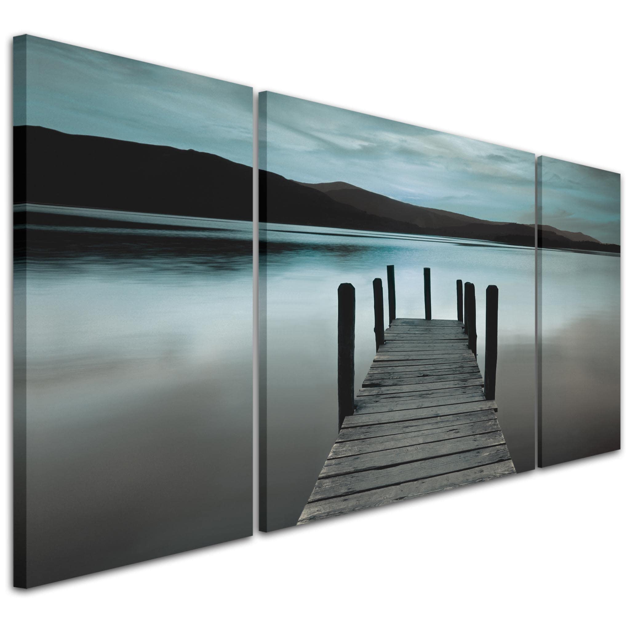 Wallfillers Teal Lake District Jetty Modern Canvas Wall Art Print - 3AC237 XXL - 191x65cm
