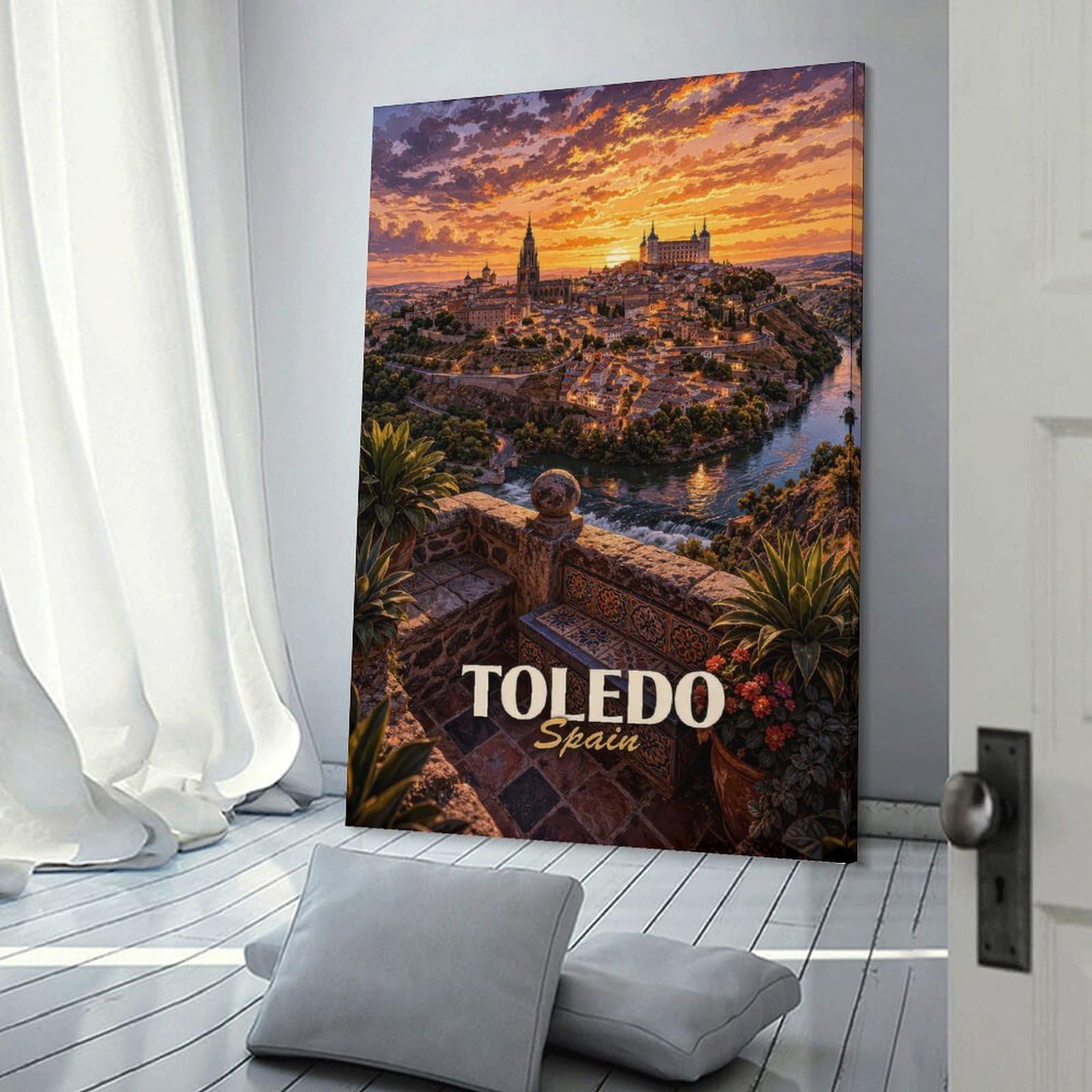 Junmoney Toledo, Spain at Sunset Wall Art Print 20x30inch(50x75cm), for Art Walls, Layered Displays Or Homes, Wall Decor Suited to Curated Displays