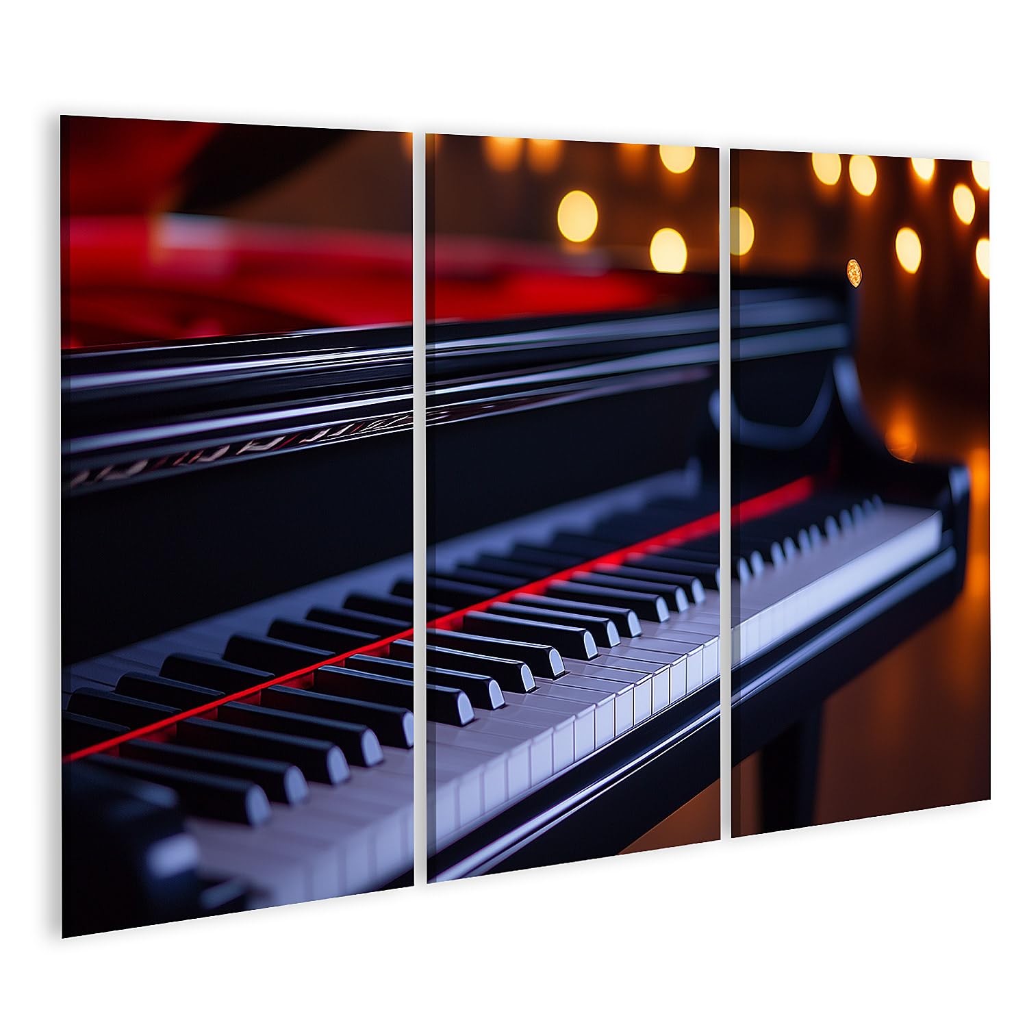 islandburner Prime Quadro su tela, pianoforte con luci e effetto bokeh, per soggiorno, amanti della musica, negozio di musica, immagini da parete