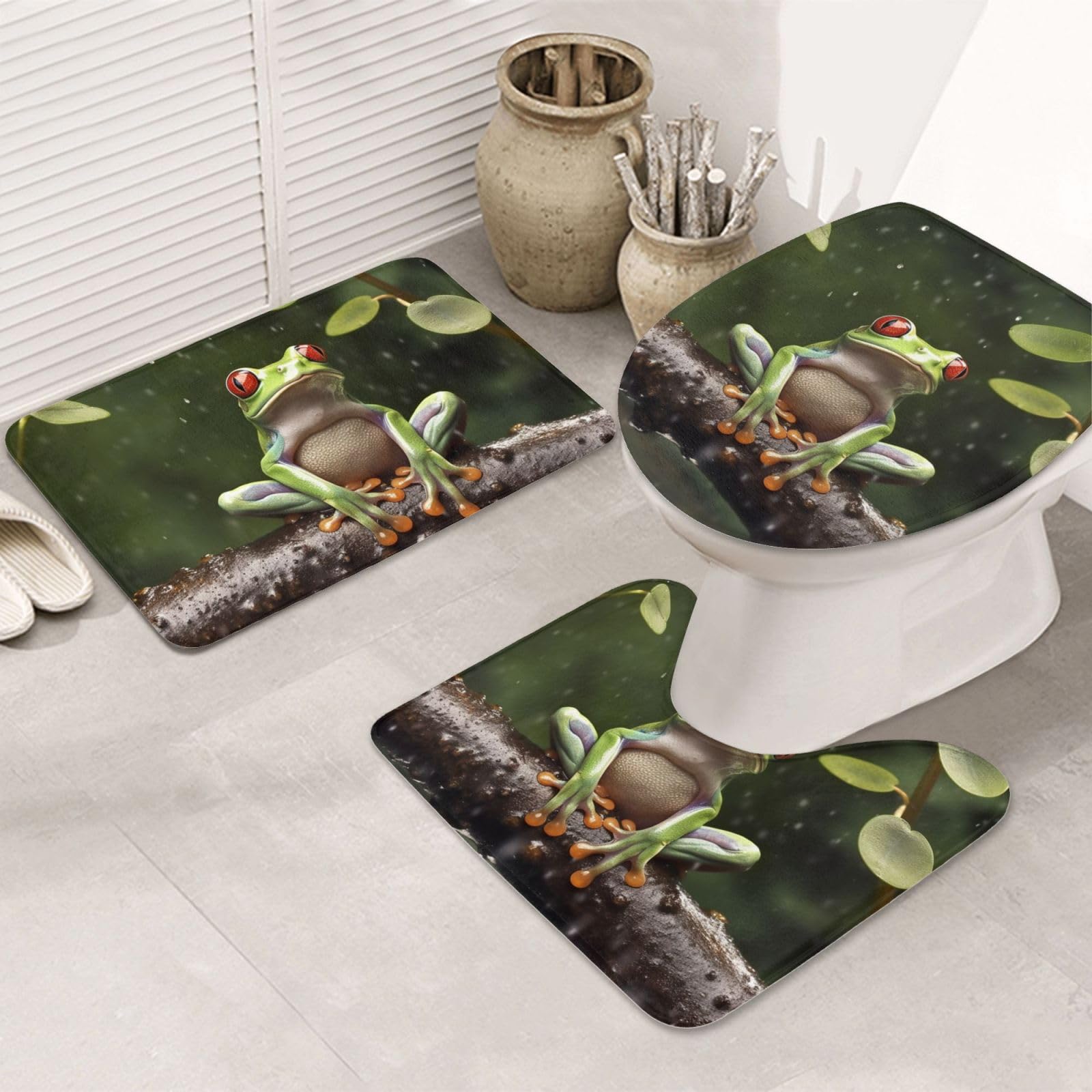 Tapis de toilette en forme de U grenouille avec housse abattant WC et tapis de bain lavable