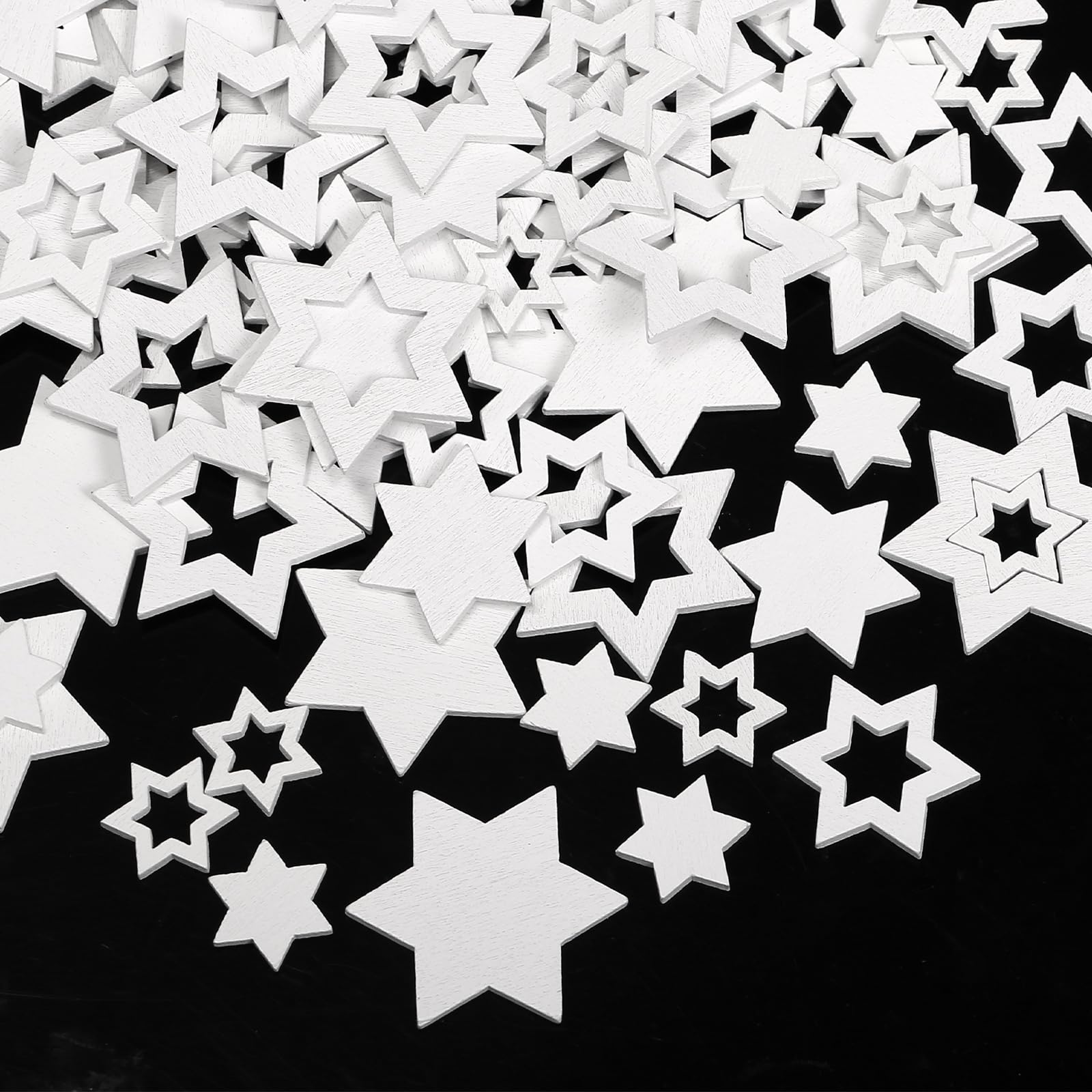 LEMESO 120 Mini Adornos de Madera Estrellas Pequeñas para Manualidades de Navidad Decoración Navideña para Mesa y Regalos, Blanco 2/3/4cm