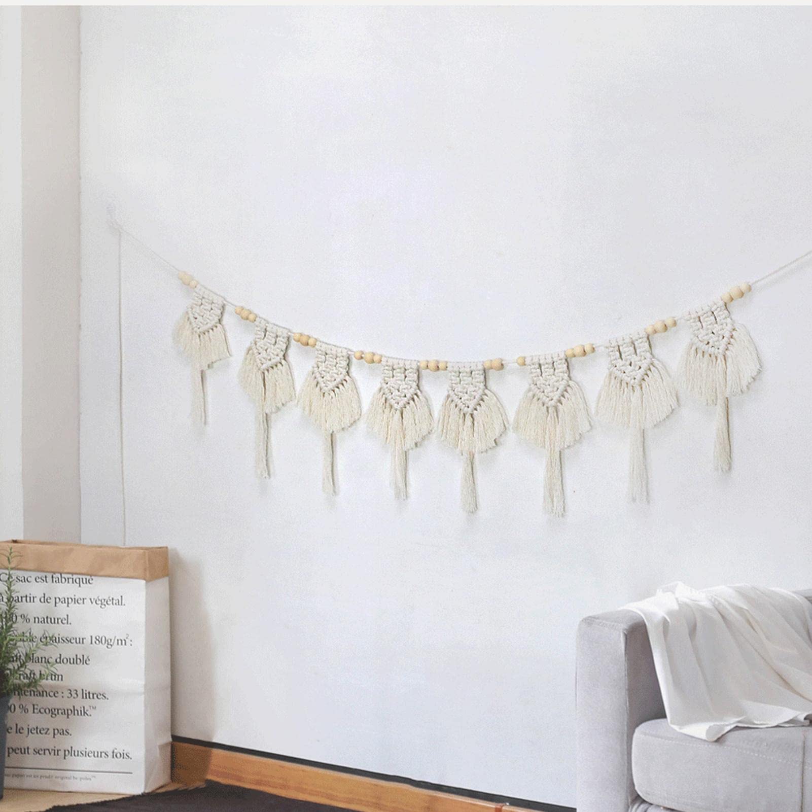 Macramé Wandtapijt, 120 Cm, Groot, Handgemaakt, Woningdecoraties Met Houten Klemmen Boho Macrame Wandtapijt Geweven Wandbehang Bladveer Wanddecoratie Groen