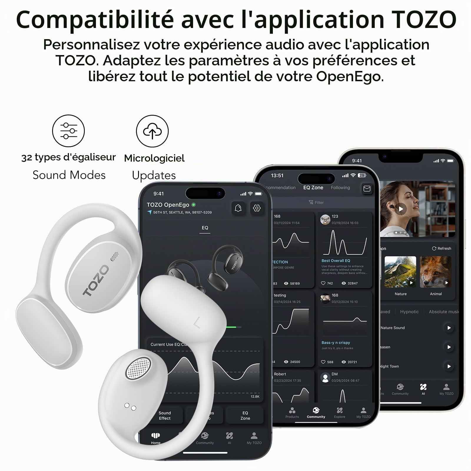 TOZO OpenEgo Écouteurs Bluetooth sans Fil Casque Bluetooth 5.3 Ultraléger