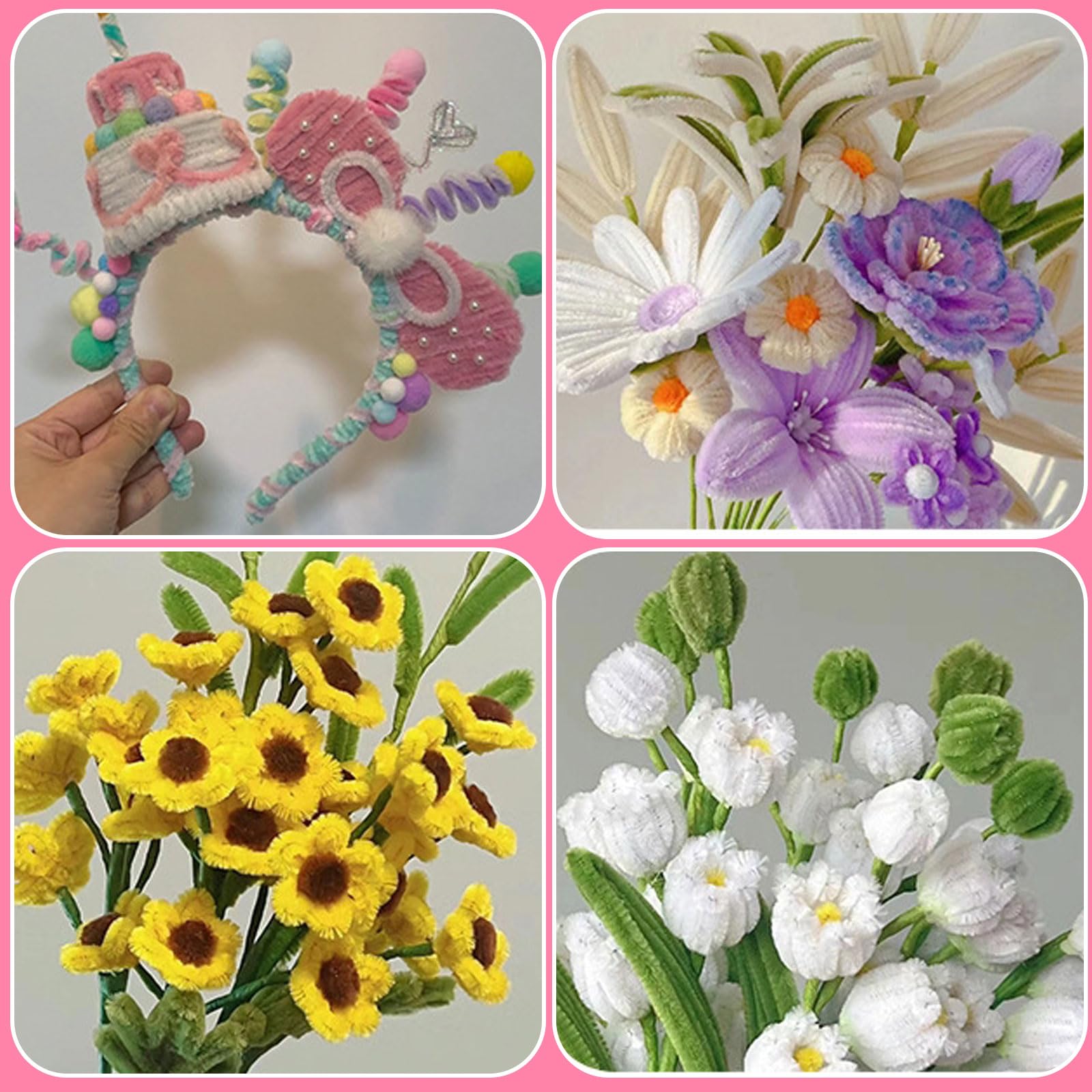 LOMIMOS Pfeifenreiniger zum Basteln, Pfeifenreiniger, Chenille-Stiel, bunt, für Kinder, Bastelbedarf, Zuhause, DIY, handgefertigte Kunst (10 Farben)