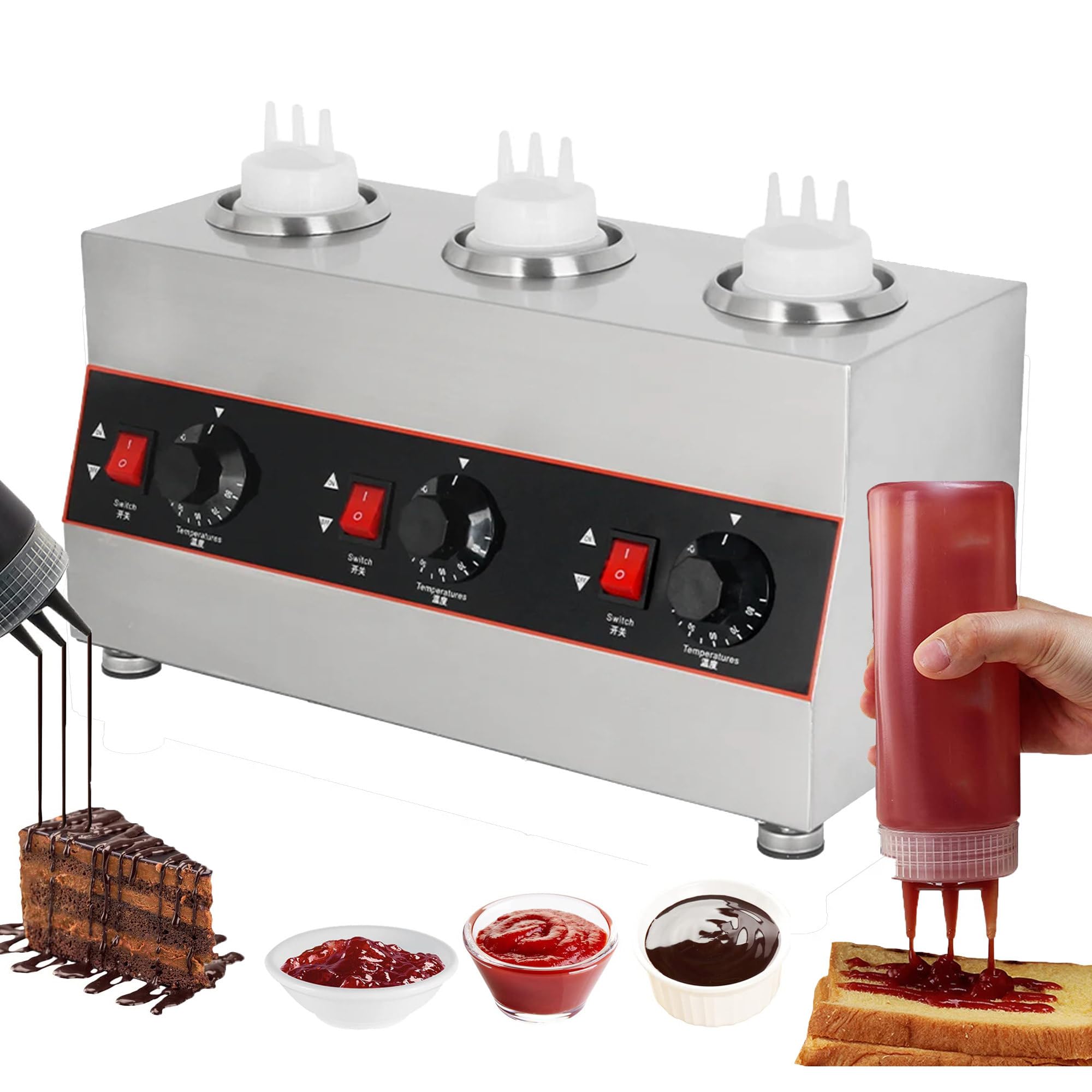 JKJZSALJ Commercial Chocolate Sauce Warmer | Adjustable Temperature 86-185°F | 2 Heating Methods For Kitchen And Food Service,3grids
