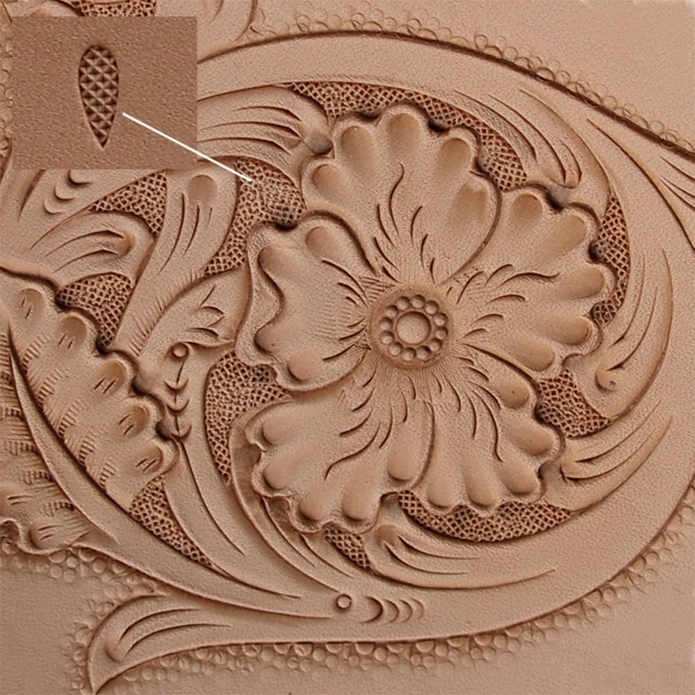 Singring Leather Stamping Tools Checkered Background Stamps 304 Stainless Steel Professional DIY LeatherCrafts Mesh Pattern Carving Tool (4pcs（S+M+L+Round）)