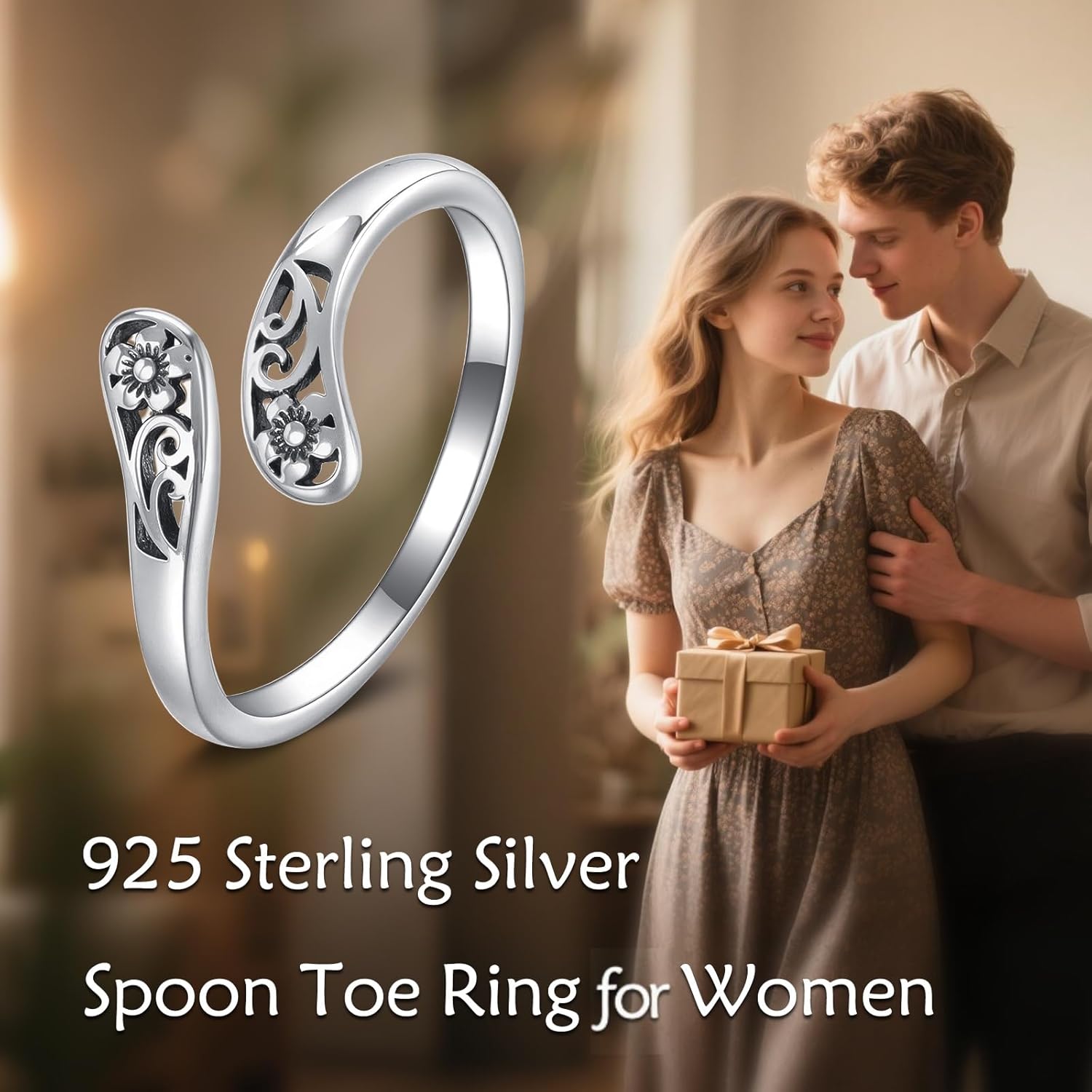 Spoon Toe Ring 925 Sterling Silver Adjustable Open Toe Rings Jewelry Gifts for Women