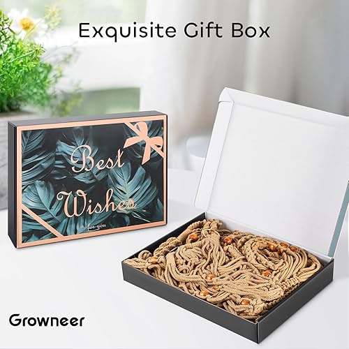 Miniatura 6 de GROWNEER Paquete de 5 colgadores de macramé para plantas con 5 ganchos, diferentes niveles hechos a mano, cuerda de algodón bohemia, juego de