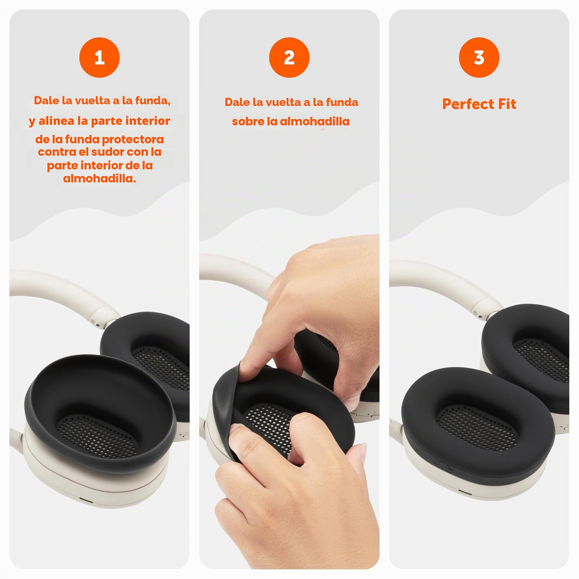 WC SweatZ XM5 - Almohadillas antisudor patentadas para Sony WH1000XM5 de Wicked Cushions | Protección Total de 360 ​​Grados | Resistentes al Sudor y fáciles de Lavar | Black