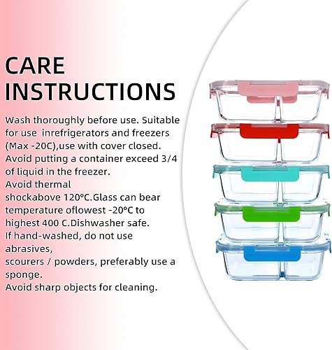 Miniatura 5 de Paquete de 5 recipientes de vidrio de 30 onzas para preparación de comidas, 2 compartimentos de almacenamiento de alimentos con tapas, cajas Bento