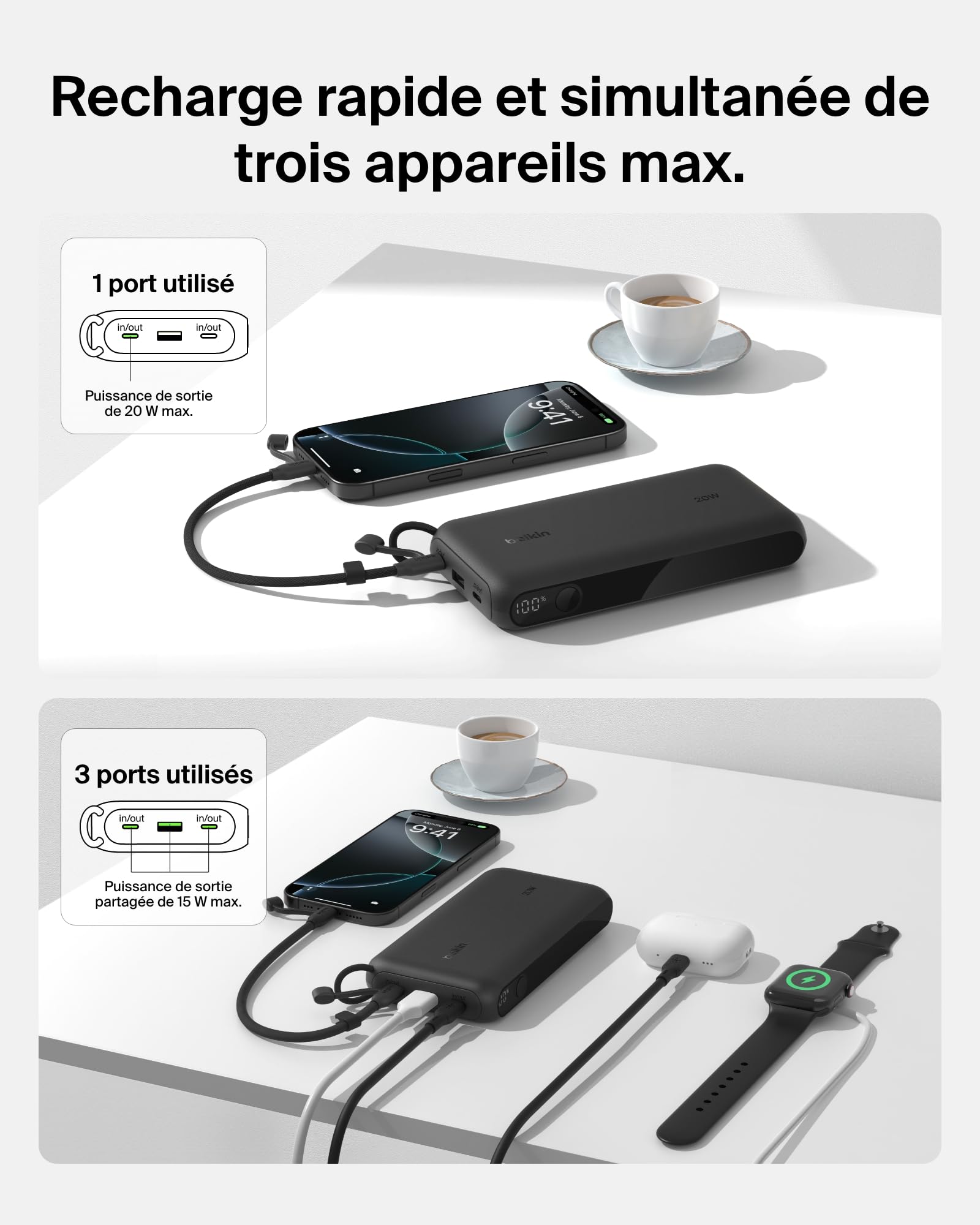 Belkin BoostCharge Batterie Externe 20 000 mAh avec Écran - Noir