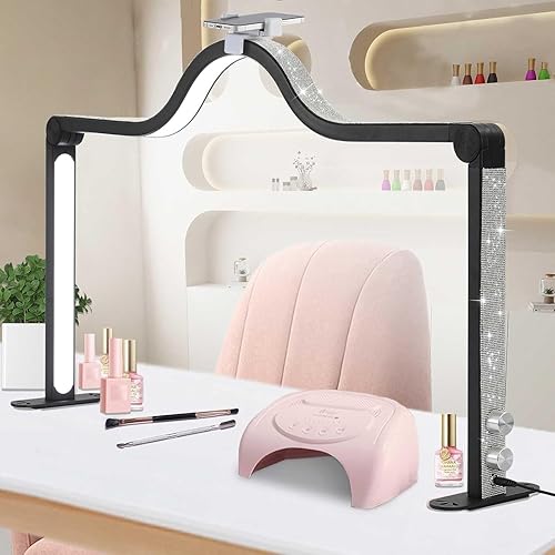 Miniatura 9 de Luz de Media Luna para Manicura, Lámpara de Uñas Cuadrada Plegable de 87.6 cm con Soporte para Teléfono, Lámpara de Manicura de Media Luna Ajustable