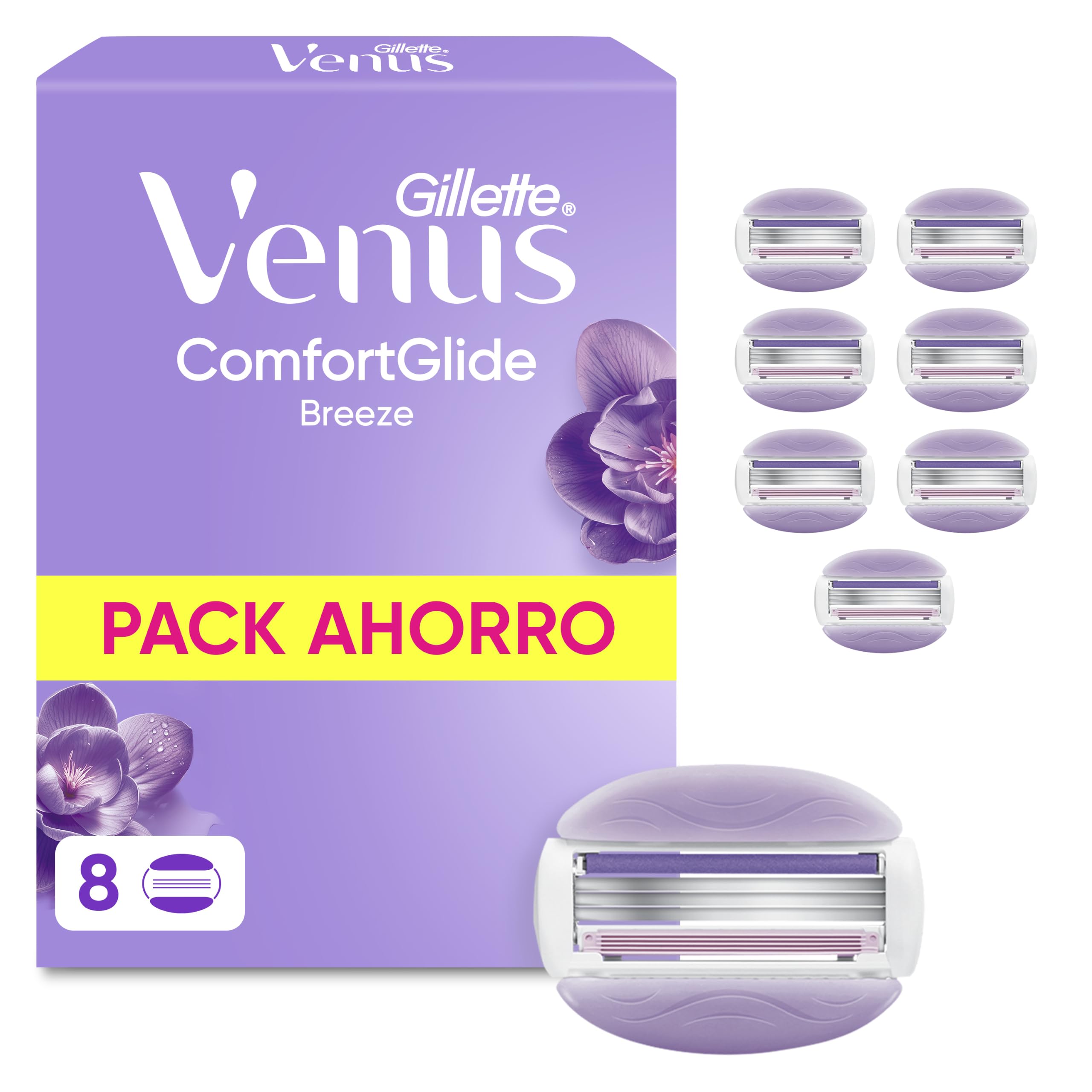 Gillette Venus Comfortglide Breeze Recharges de Lames X8, pour Femme, avec 3 Lames Intégrées pour Un Rasage de Près En Douceur Qui Dure
