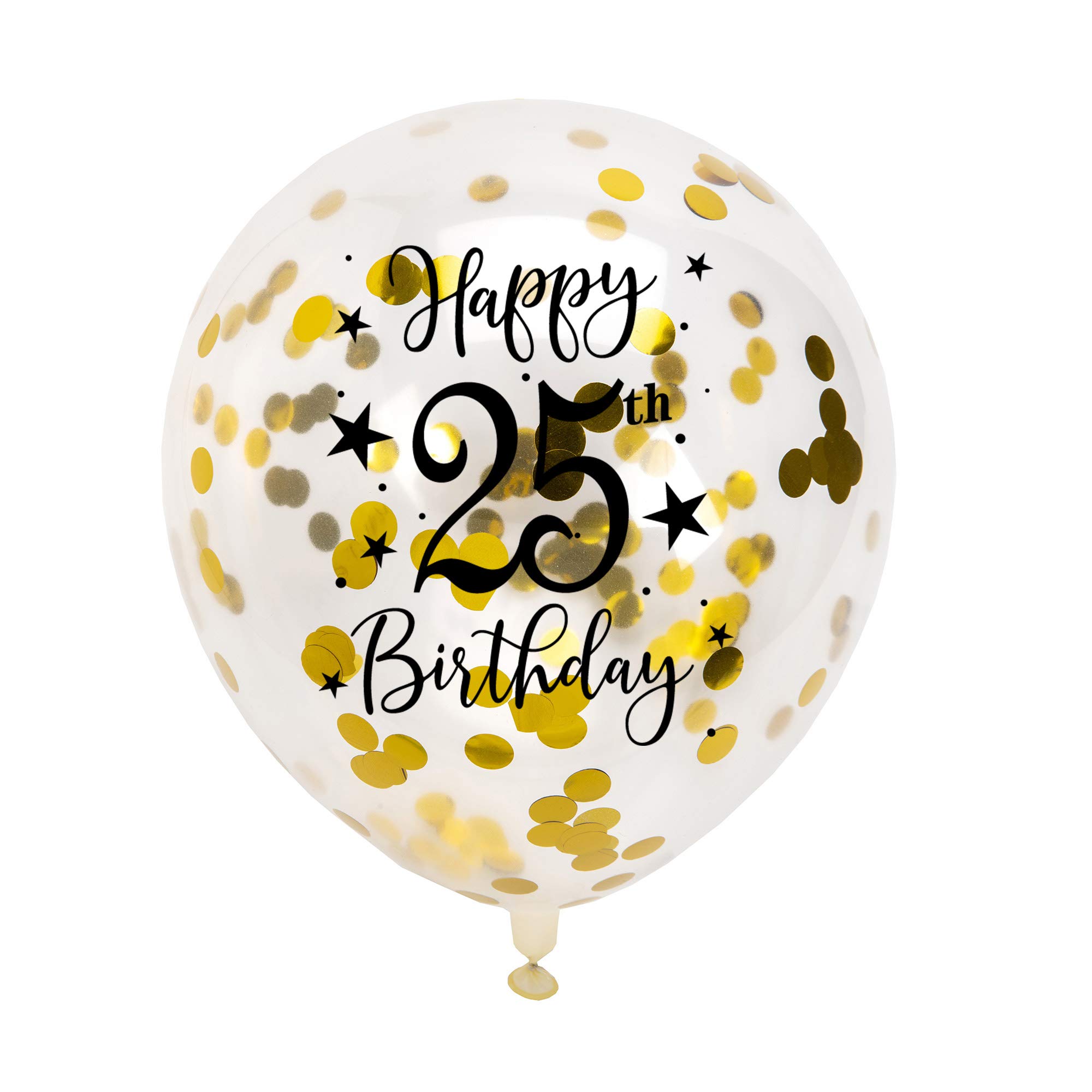 Gold 25th Confetti Latex Balloons, Girls or Boys Happy 25 Years Birthday Party Balloon Decoration With Confetti, 12in, 16 Pack