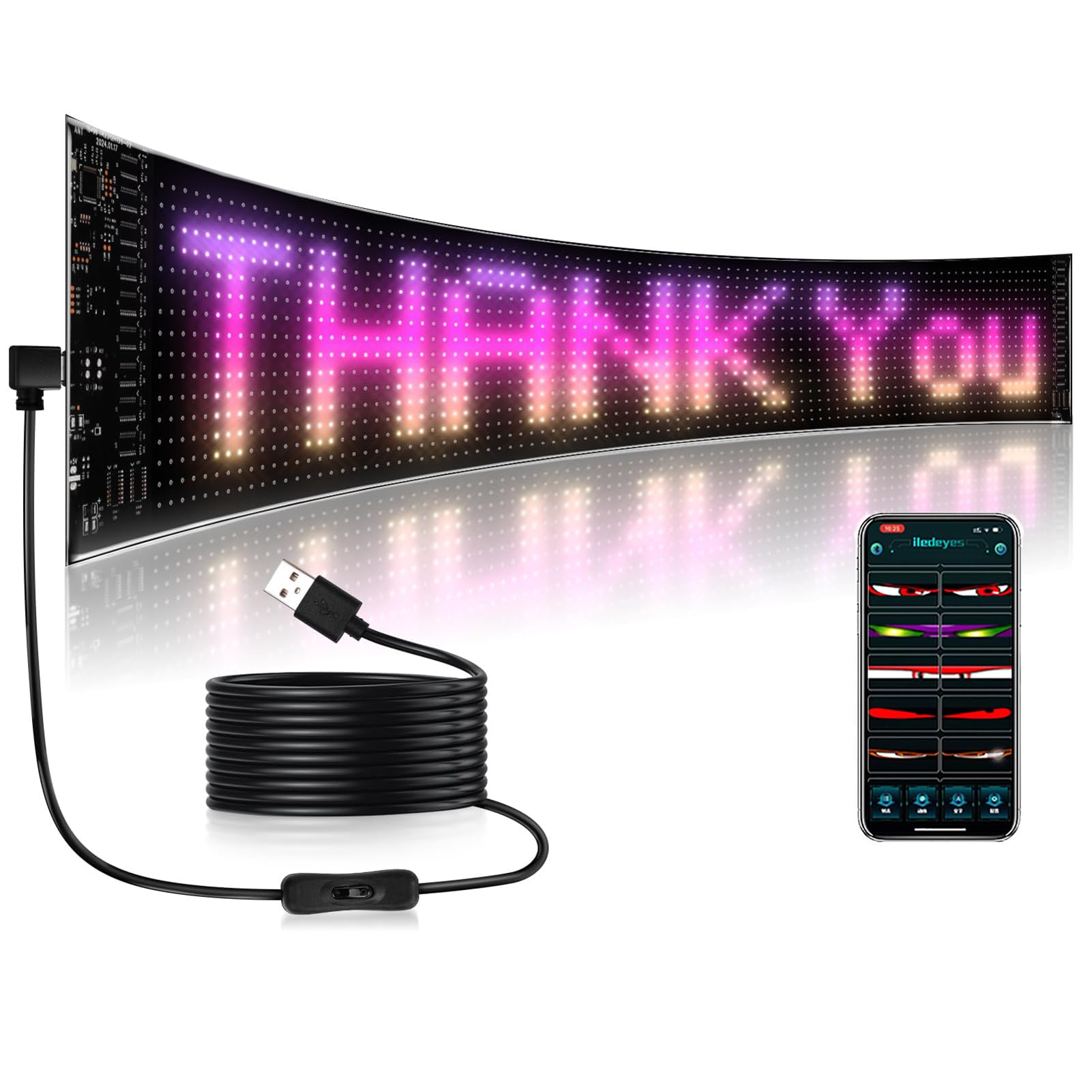 Luces Led de Ojos de Diablo Dinámicas Grandes de 20x67,5 Cm con Pantalla Suave de 32x128 Píxeles
