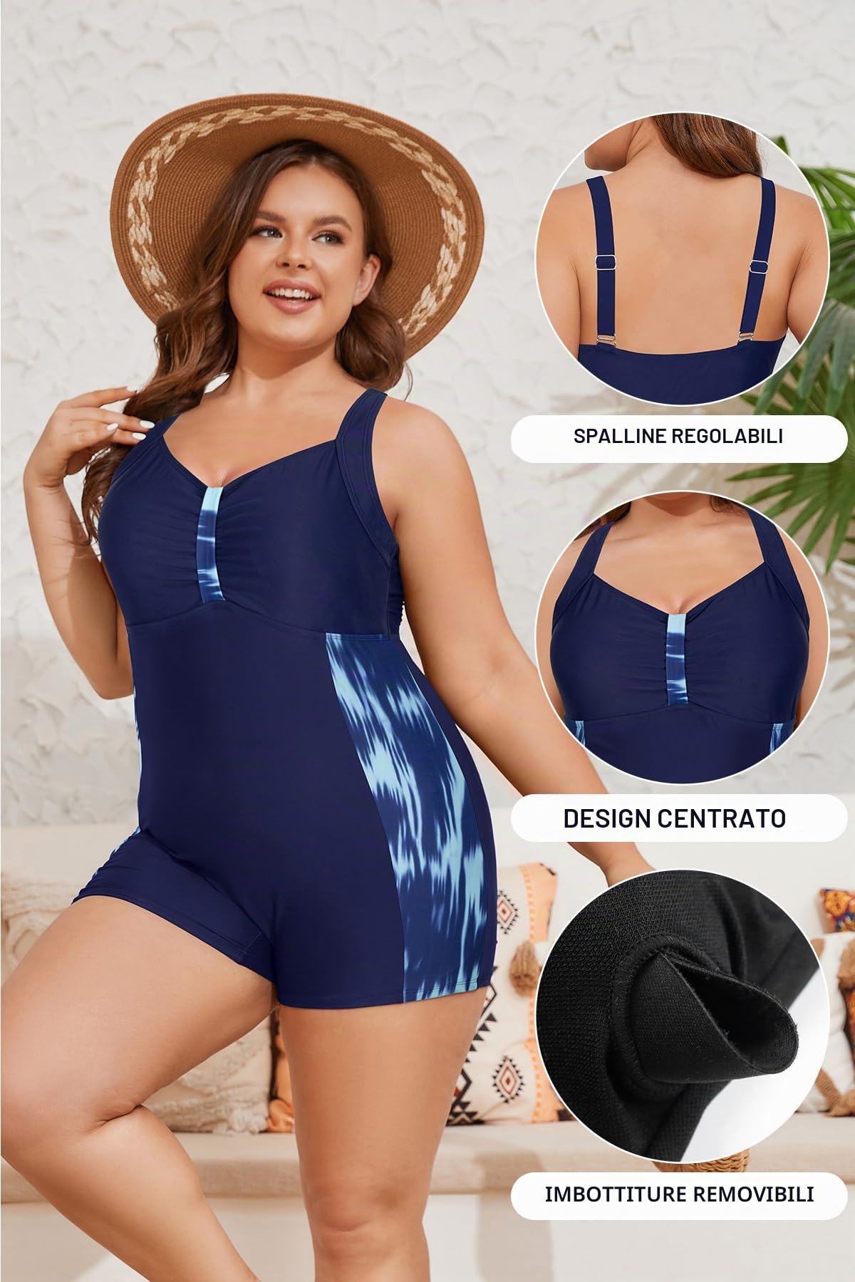 SHEKINI Costume Intero Donna Plus Size Boyleg Costume Piscina Donna Plus Size