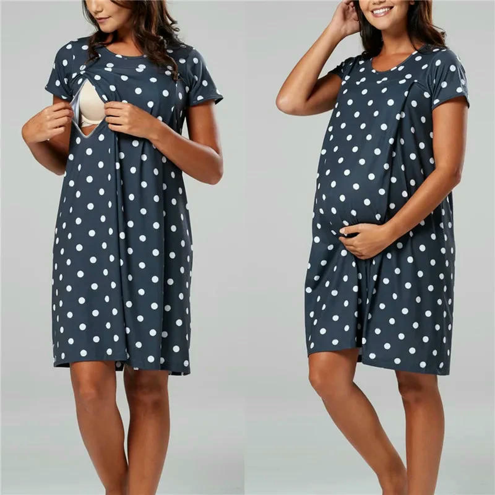 Pjs maternità Pjs Biancheria da notte di maternità Stampa Morbida Allattamento Allattamento Al Seno Camicia da Notte Per Le Donne Di Gravidanza