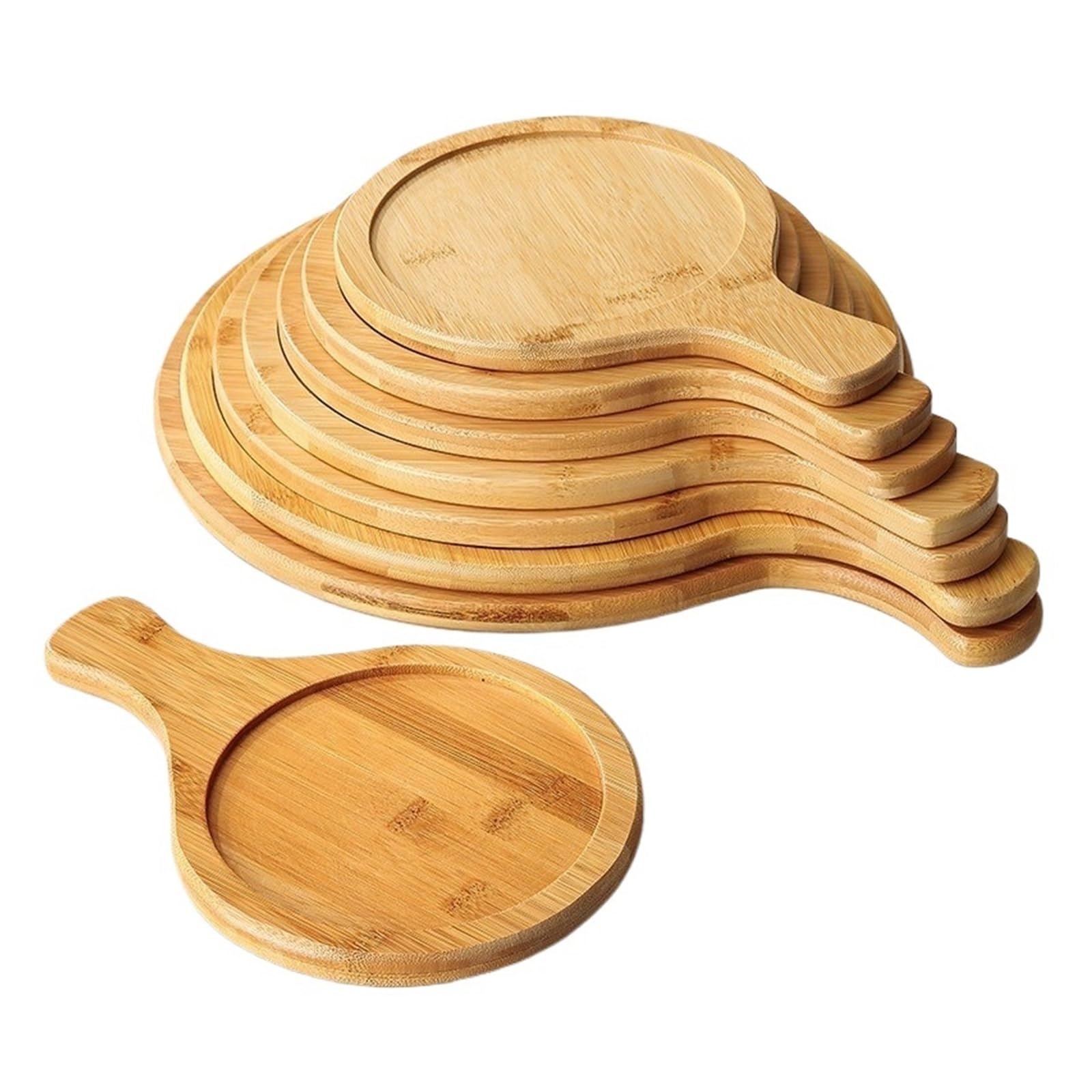 25 cm rzeźbiona bambusowa taca na pizzę, okrągły drewniany talerz do serwowania do pieczenia steków, chleba i ciast, użytku domowego, akcesoria kuchenne, wklęsły design