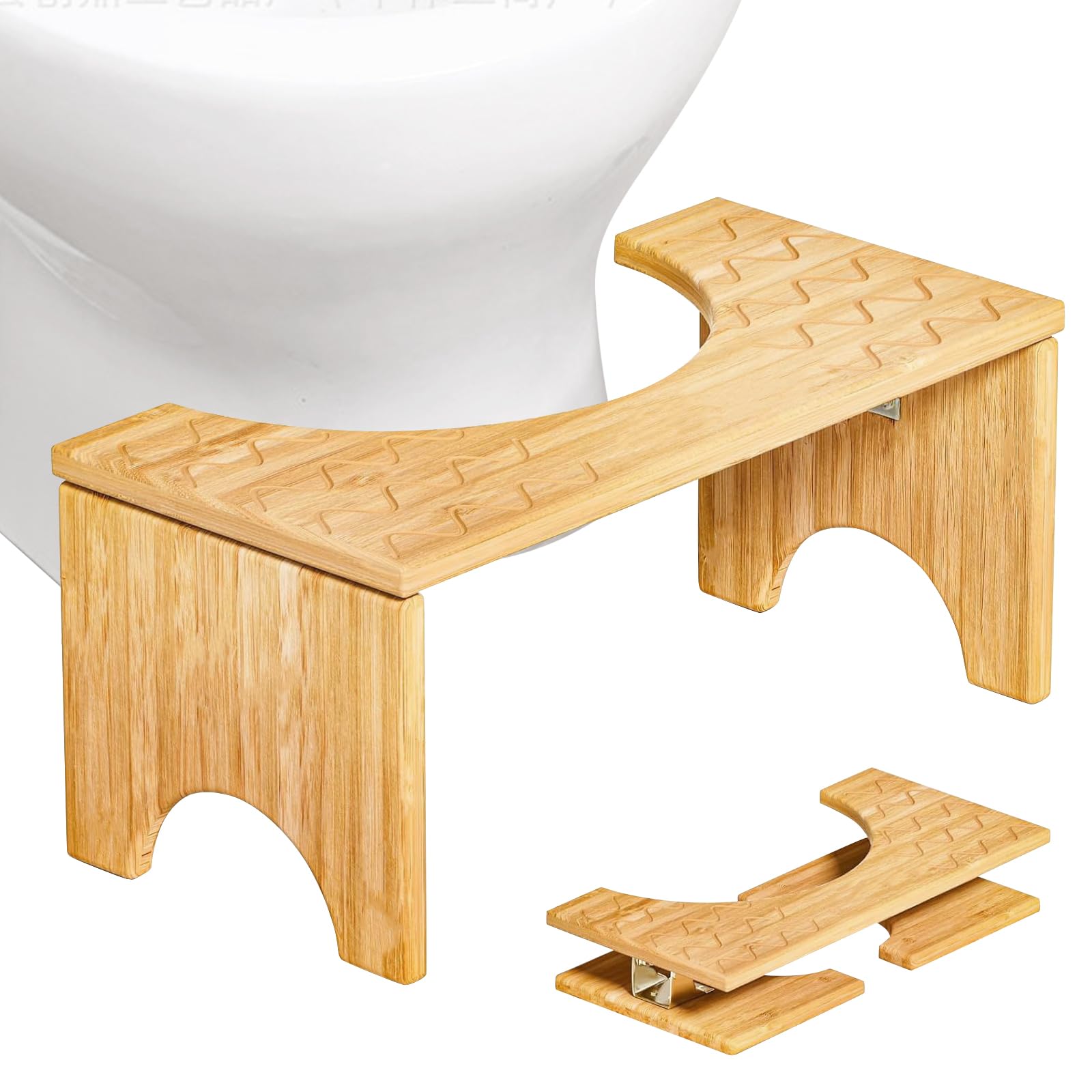 PORFOYO Sgabello WC pieghevole, sgabello WC in bambù per adulti, sgabello per WC antiscivolo, sgabello pieghevole portatile in bambù, sgabello da bagno pieghevole per stitichezza e gonfiore