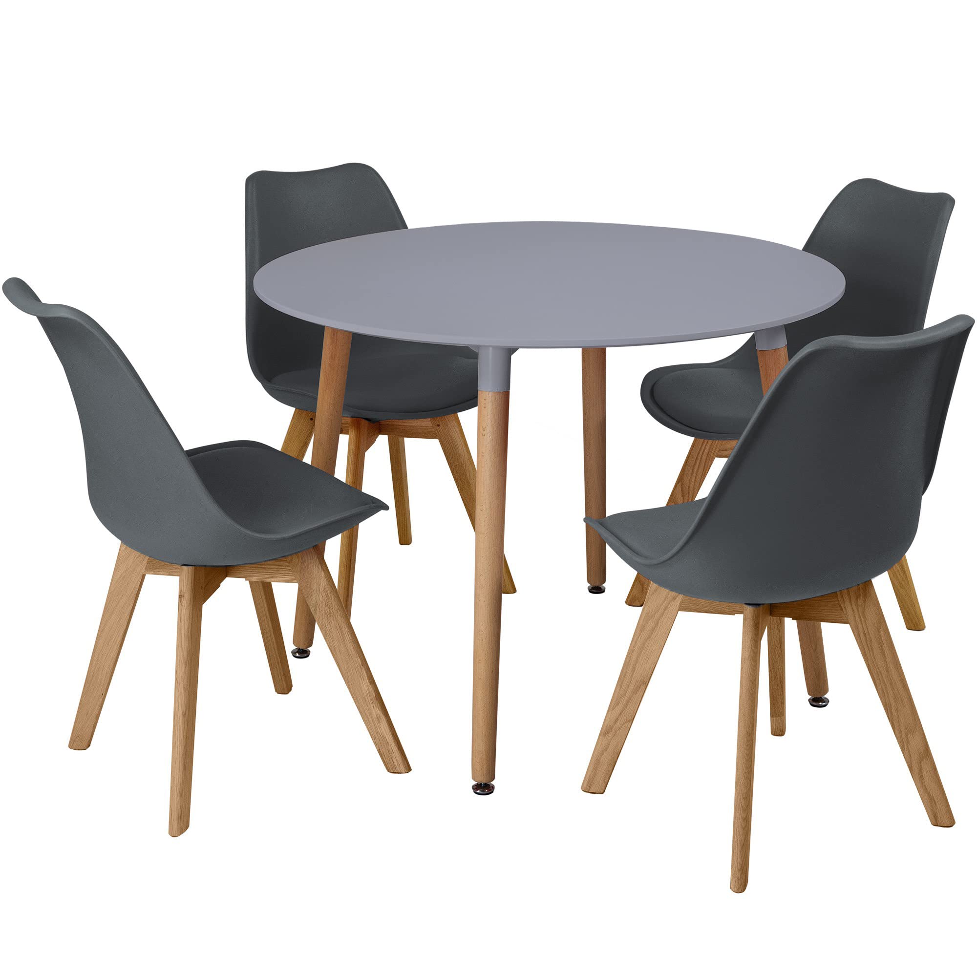 Charles Jacobs Grey Circular Dinner Table Set with 4 Dining Chairs - Grey