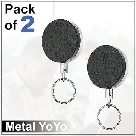 GLUN® Metal Black Retractable Reel ID Card Holder Pack of 2, ID Badge Holder with Back Belt Clip, Card Holders - Image 2