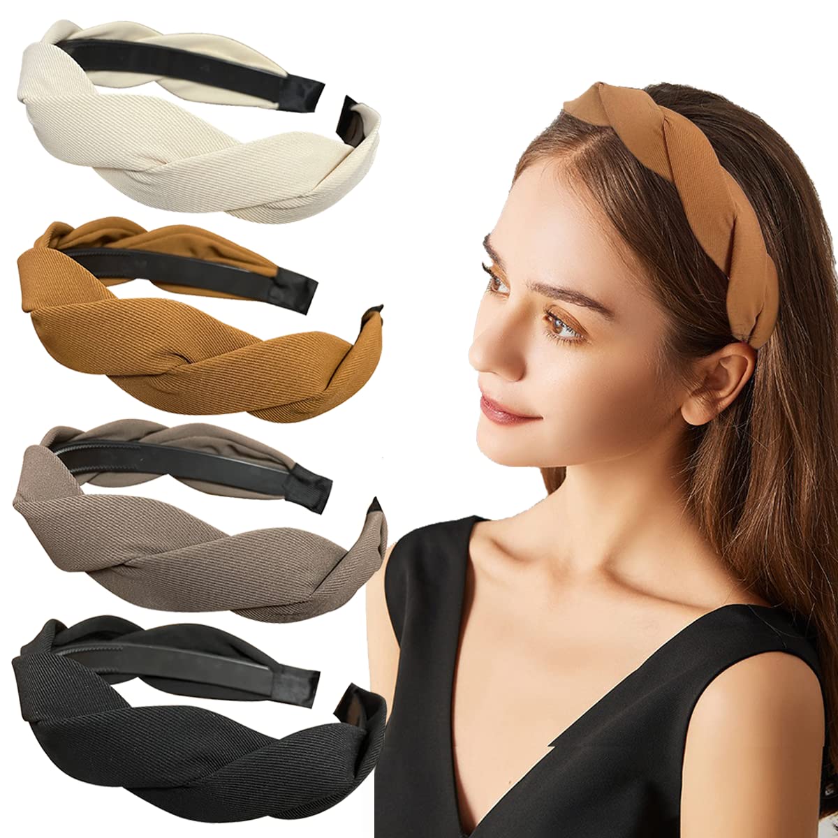 Set di 4 fasce imbottite alla moda per donne e ragazze, larghezza 3 cm, in pelle morbida