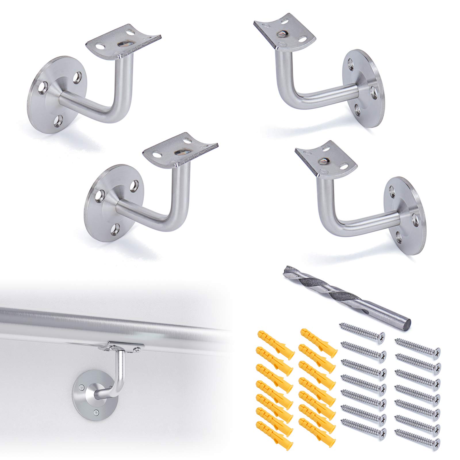 Buy Muzata 4 Pack Handrail Brackets for Staircase Stair Railing ...