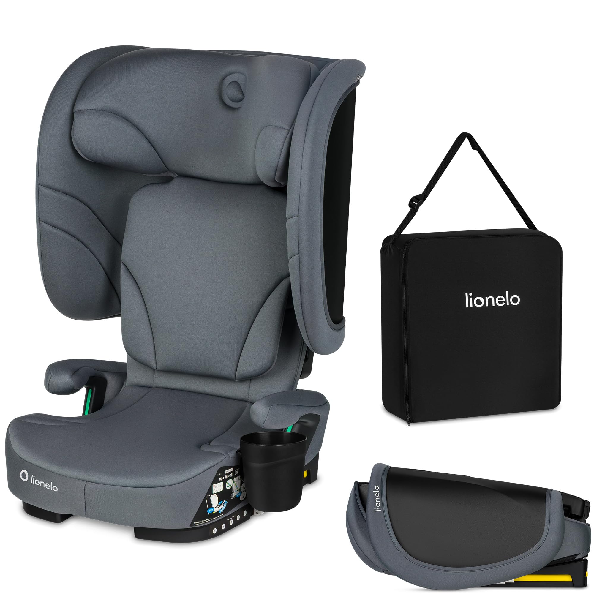 Lionelo Seggiolino Auto Pieghevole ORIN I-SIZE con ISOFIX per bambini 3,5-12 Anni, Reclinabile 4 Posizioni, Poggiatesta 14 Posizioni, Sfoderabile Lavabile, Borsa e Portabicchiere, i-Size 100-150 cm