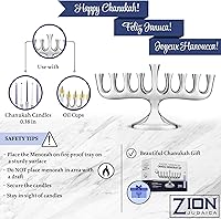 Vista 5 de Zion Judaica Menorá elegante y sofisticada de diseño para Janucá, tradicional candelabro y aceite Chanukiah clásico, menorá de Janucá
