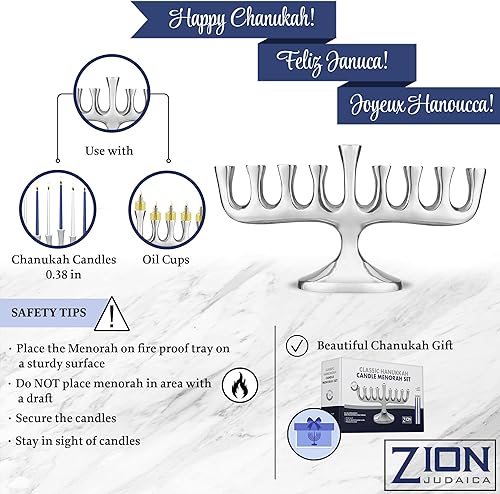 Miniatura 3 de Zion Judaica Impresionante Menorá de diseñadores elegantes para Hanukkah Vela tradicional de alto pulido y aceite Chanukiah Clásico Chanukah Minorah
