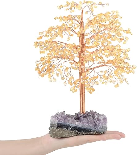 Miniatura 2 de Árbol de la vida con piedras preciosas de citrino natural, racimo de geoda de amatista, equilibrio de chakras, cristales curativos de energía
