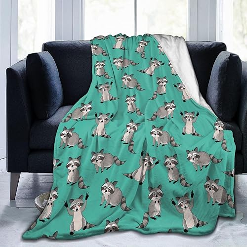 Carwayii Raccoon Blanket Racoon Gifts for Women Men Soft Animal Flannel Cute Throw Blanket Plush Sofa Durable Travel Raccoon Birthday Gift Green 50"X40" - 50"x40 - Green-raccoon