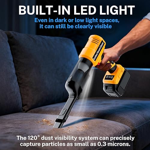 Miniatura 5 de Aspiradora de mano inalámbrica para batería Dewalt de 20 V (solo herramienta), potente aspiradora de automóvil de 240 W con motor sin escobillas, 3