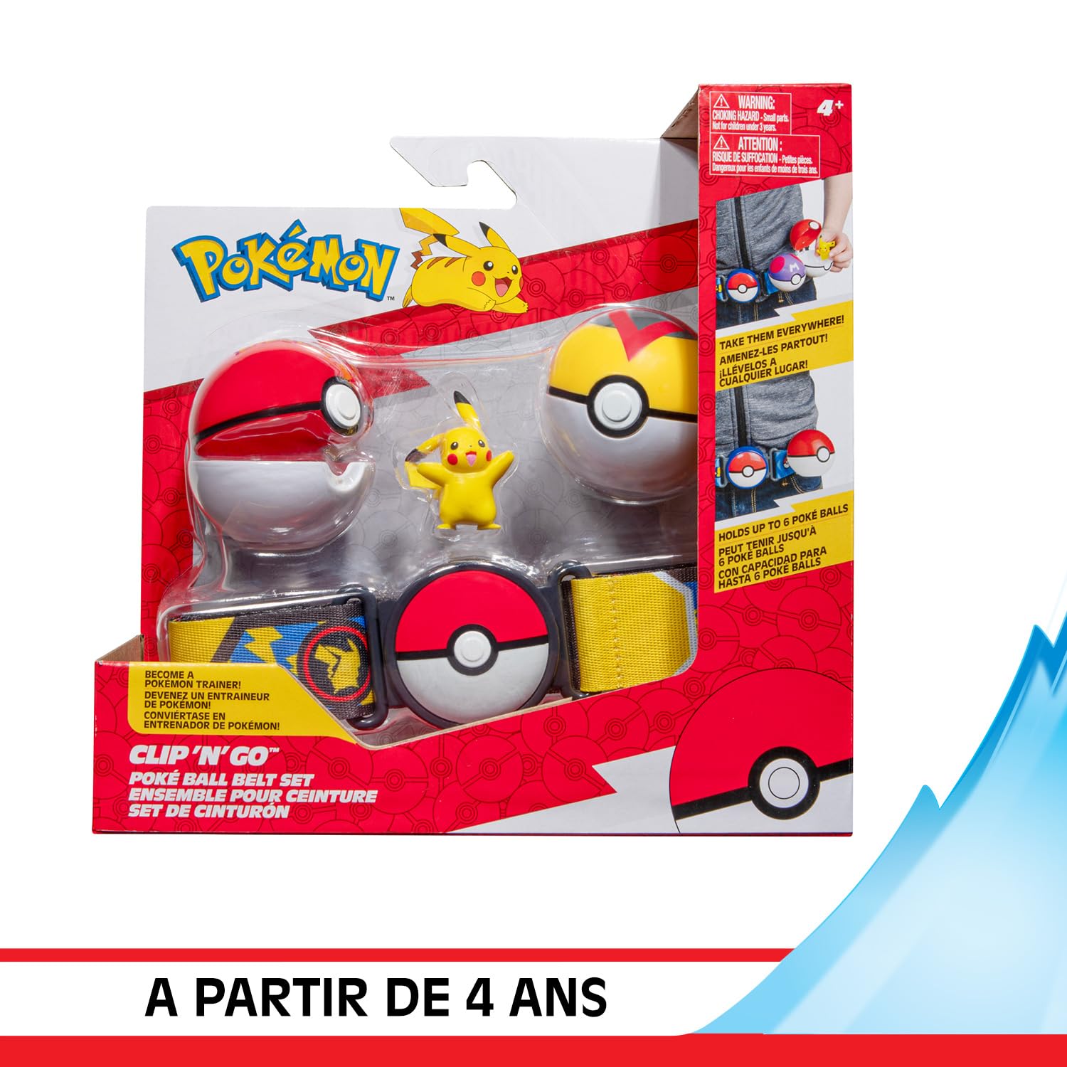 BANDAI - Pokémon - Ceinture Clip 'N' Go Pikachu Pokémon Day - 1 Ceinture, 2 Poké Balls et 1 Figurine Pikachu 5 cm - Accessoire pour se déguiser en Dresseur - Jouet Enfant 4 Ans et + - JW3162