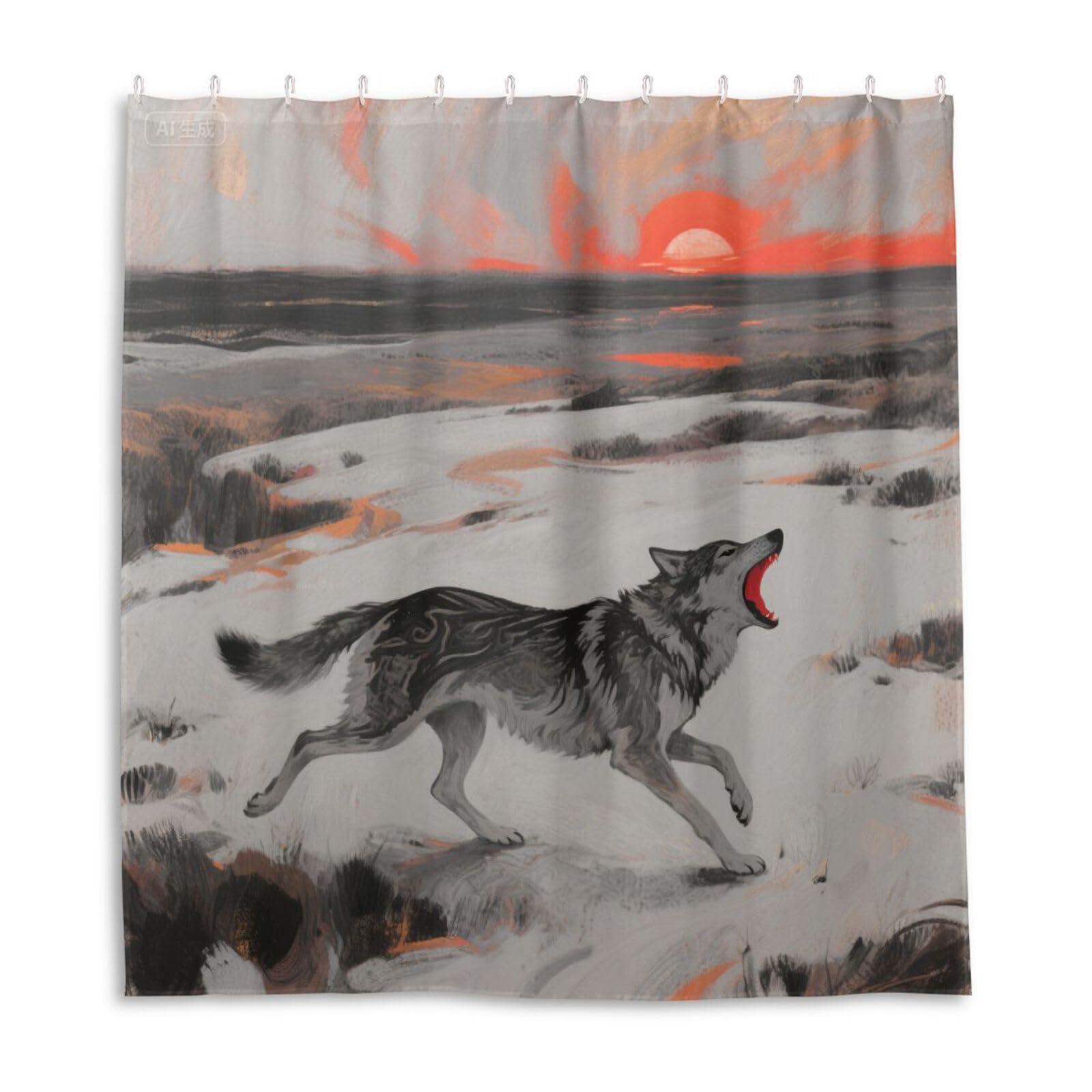 Rideau de douche en tissu polyester gris loup pour salle de bain