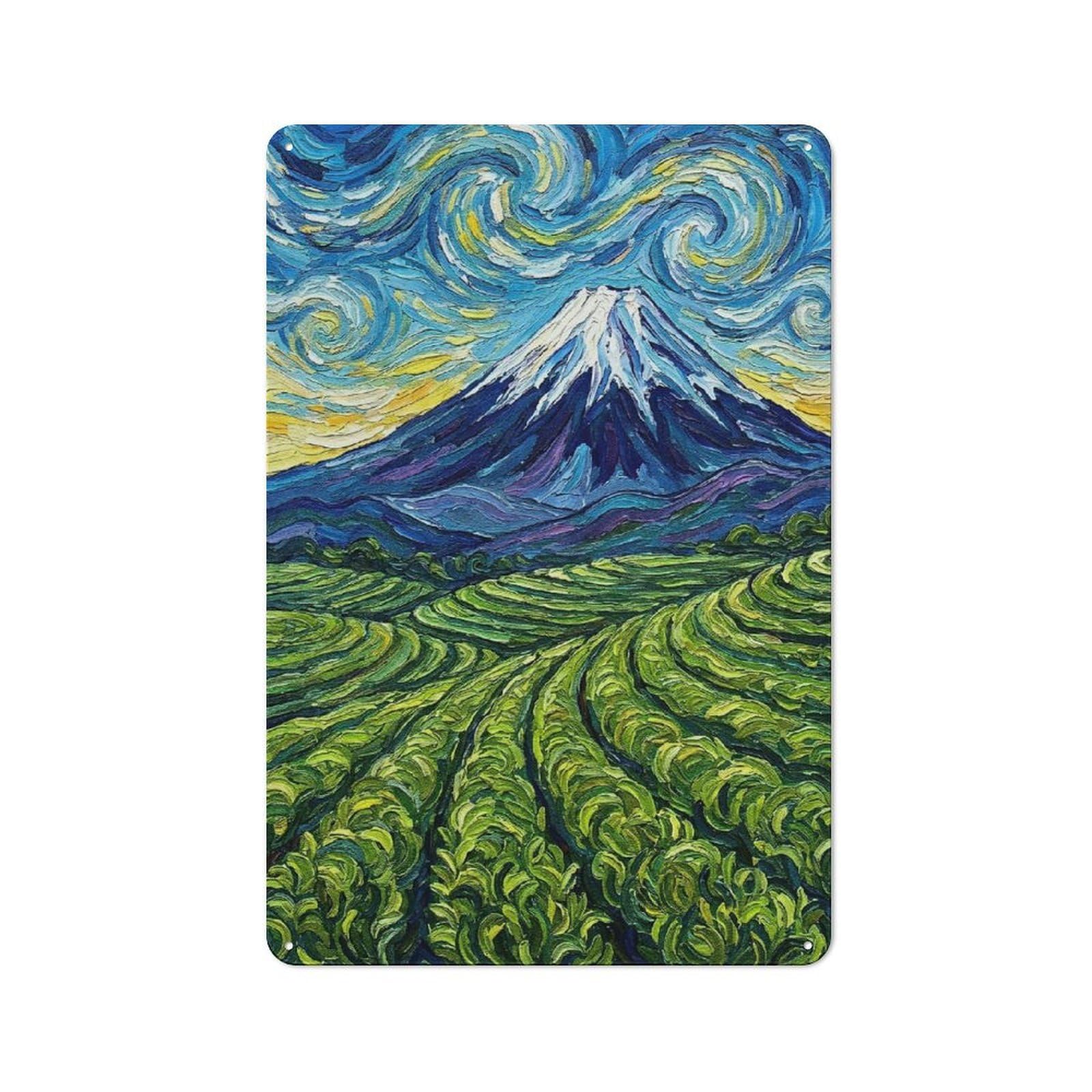 Junmoney Style-5 Mount Fuji In Starry Night Style Rustic Printed Metal Sign 30X20cm For Bar Or Restaurant, For Bar Decor Enthusiasts