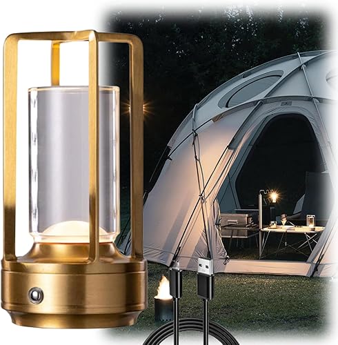 Lumisom - Lámpara de cristal Lumisom, lámpara de linterna de cristal Lumisom, 3 colores recargables e inalámbricos, lámpara de mesa de cristal