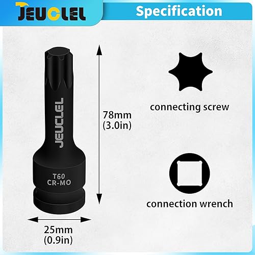 Vista 27 de Juego de llaves de vaso de impacto Torx Star de 6 puntos, T30 T40 T45 T50 T55 T60 T70 T80 1/2 pulgadas Kit de llaves Allen de accionamiento