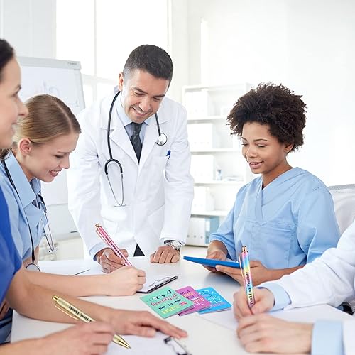 Miniatura 6 de 22 bolígrafos divertidos para enfermeras y mini cuadernos de enfermera, 10 bolígrafos de purpurina de colores y bloc de notas de 12 bolsillos,