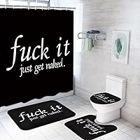 ArtSocket Funny 'Get Naked' 4PC Shower Curtain Set with Non-Slip Rugs, Toilet Lid Cover, Bath Mat & 12 Hooks - 72x72 Waterproof Bathroom Decor