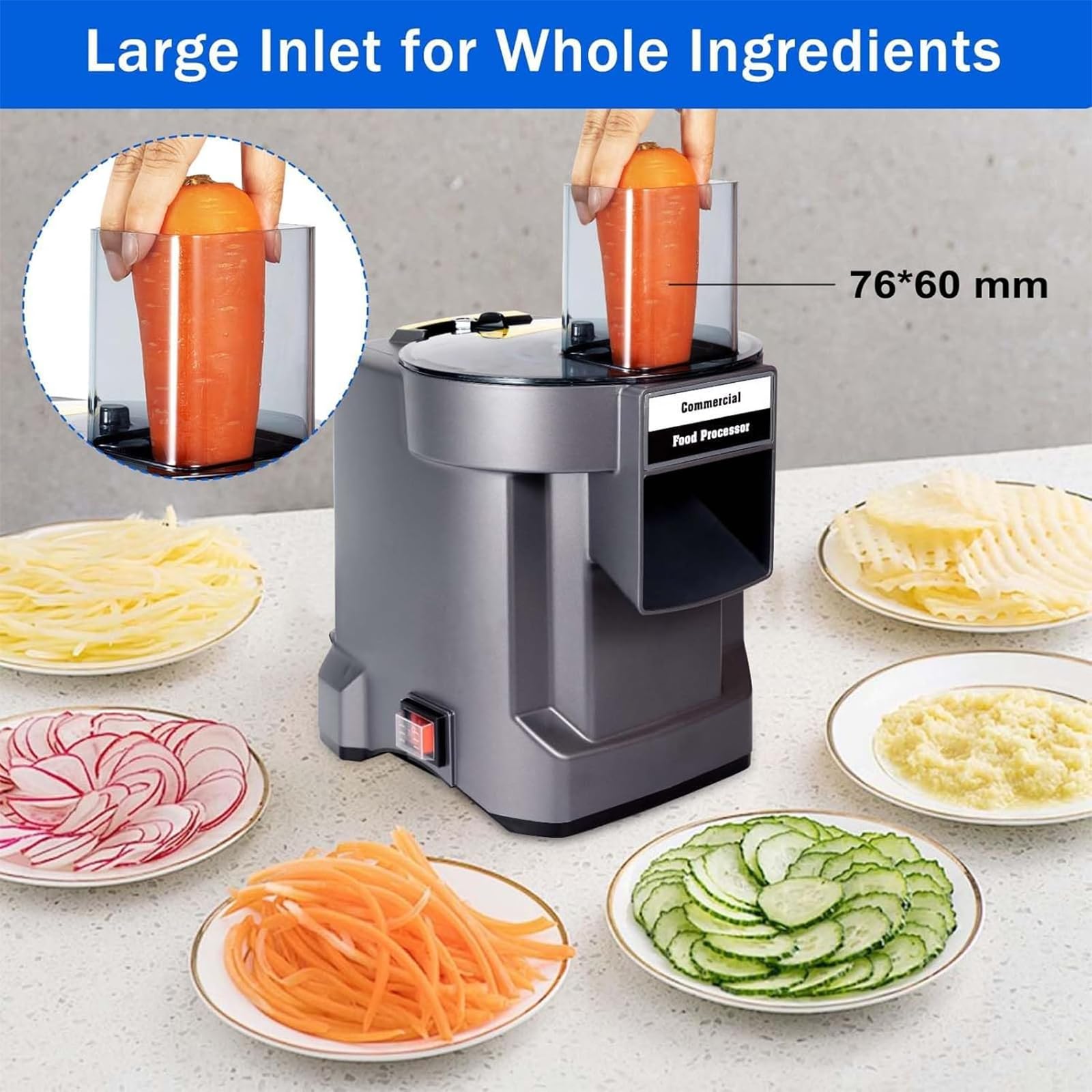 TsoLay Tritatutto Multifunzionale per Verdure, Robot da Cucina Professionale da 100 W con 3 Lame in Acciaio Inox, di Grande Diametro per Tagliare a Cubetti, Affettare E Grattugiare, per Cipolle