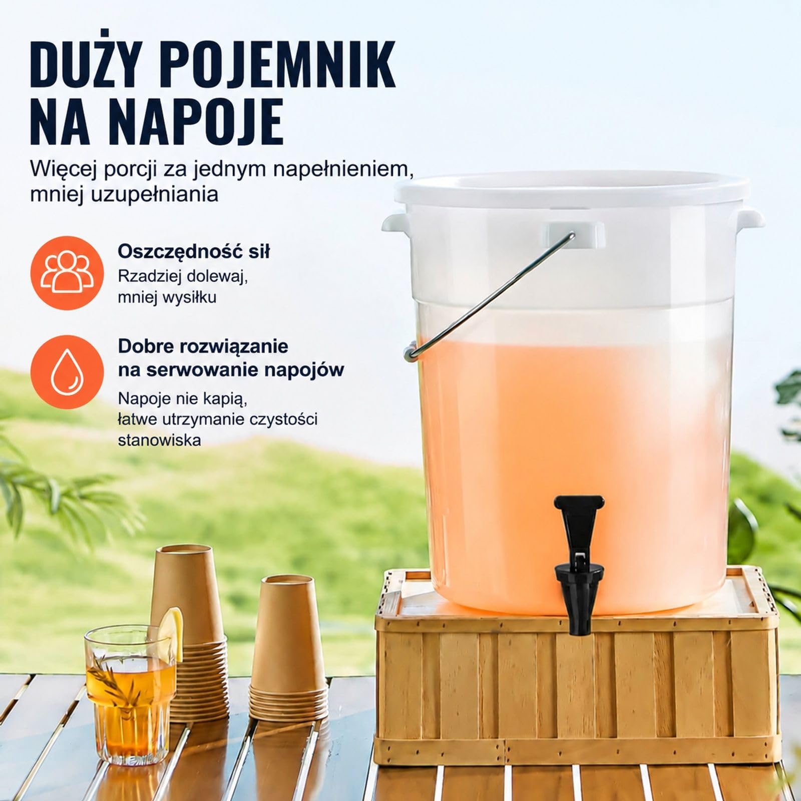 Zestaw 2 szt dozownik napojów 19 L z tworzywa z kranikiem i pokrywą do soku lemoniady herbaty lodowej wody restauracji hoteli przyjęć