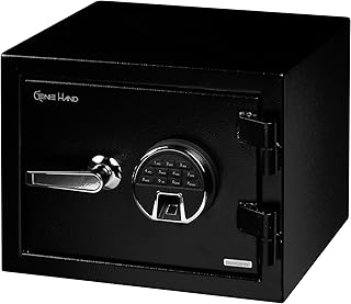 Genie Hand | Feuerfester Elektronischer Möbeltresor mit Fingerabdruck-Öffnung, Kombination und Schlüssel, Tresor für Zuhause mit Anti-Bounce Lock