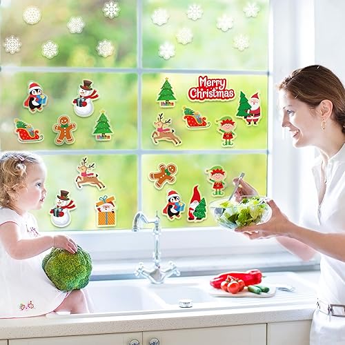 Miniatura 7 de 40 calcomanías de gel grueso de Navidad para ventana de Navidad, calcomanías de gel para niños y adultos, hogar, avión, aula, guardería, suministros