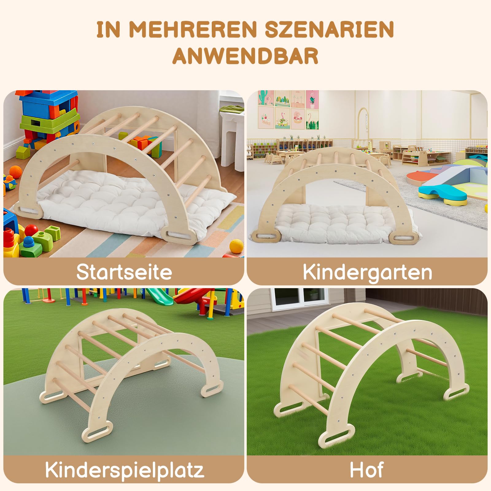 LEADZM 5-in-1 Kletterbogen für Kinder, Schaukelstuhl mit Kissen und Sensoriktisch, Montessori-Kletterspielzeug mit faltbarem Ablagebecken und Tafel, Motorik-Spielzentrum für Babys