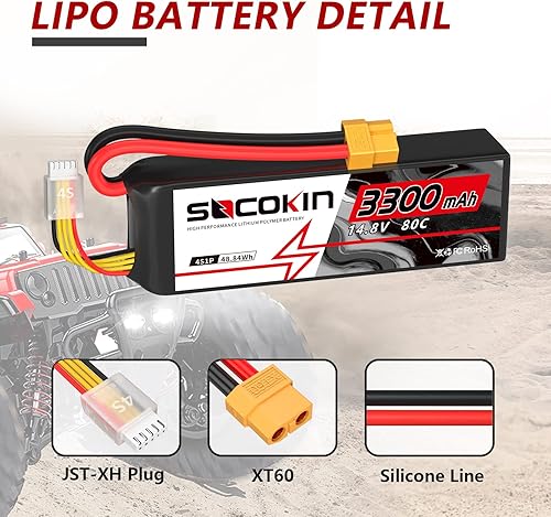 Miniatura 2 de Batería Lipo de 14.8V 4S 3300mAh 80C con conector XT60 Estuche suave para RC Avión RC Helicóptero RC Car RC Truck RC Boat UAV Drone FPV